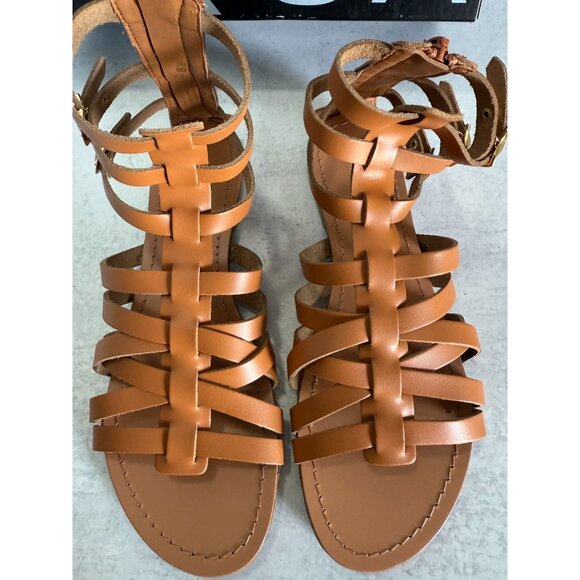 NIB AQUA Women's Emil Strappy Gladiator Sandals‎ Cognac Tan Leather Sz 8.5 - Picture 3 of 11
